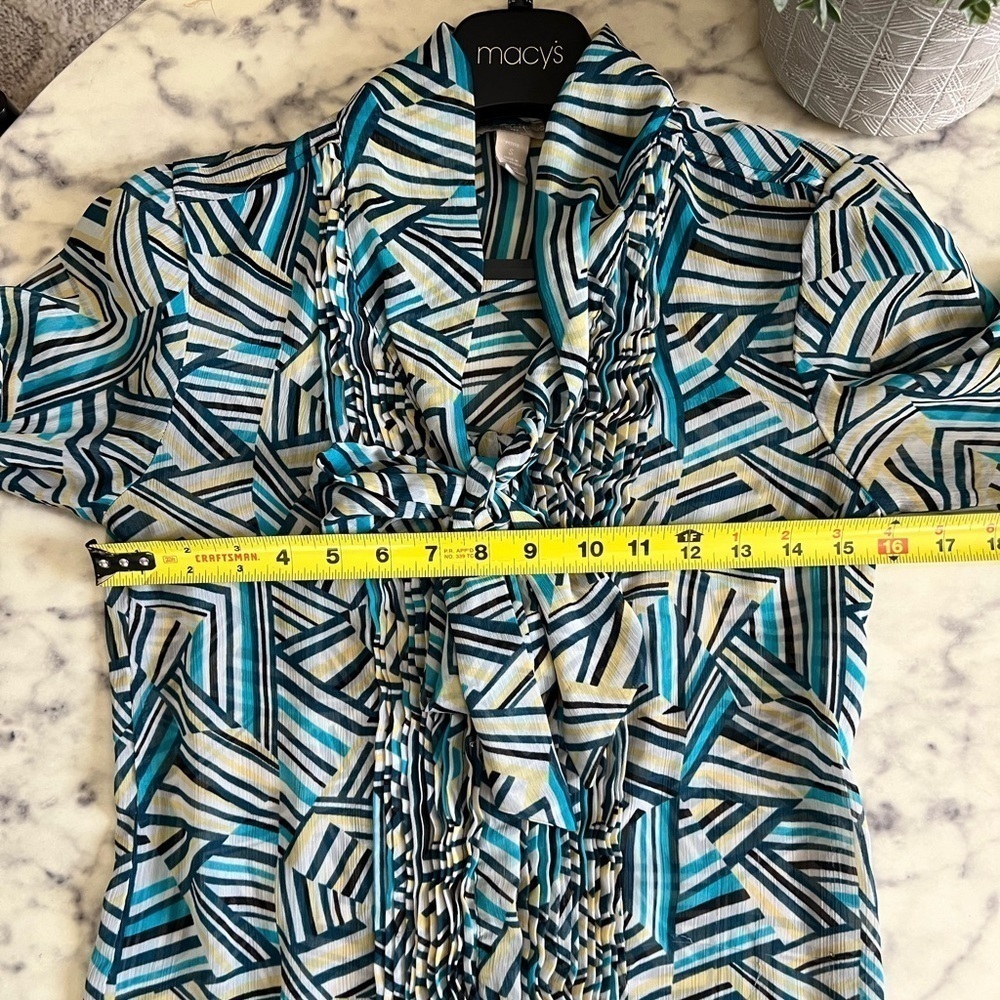 Banana Republic blue yellow navy stripe geo print tie blouse shirt top business - Picture 8 of 10